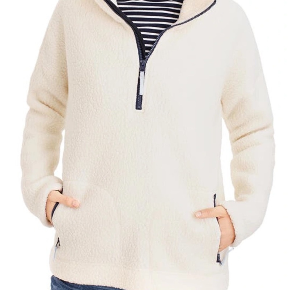 J Crew Polartec Sherpa Fleece Half Zip - White/Cream - Size XS
